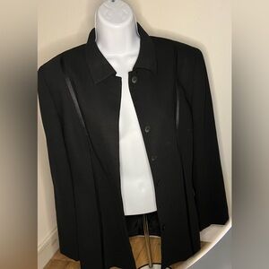 Carlisle black blazer with satin detail . Black Button down or leave open
